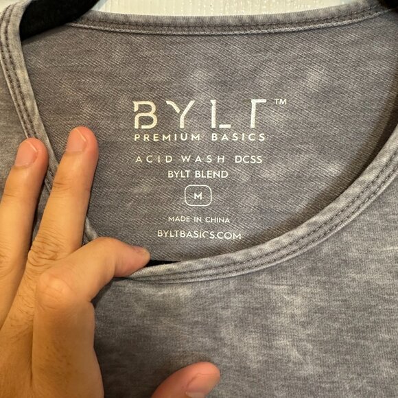 BYLT Premium Basics - Acid Wash Drop-Cut Tee Charcoal Medium - Picture 5 of 7